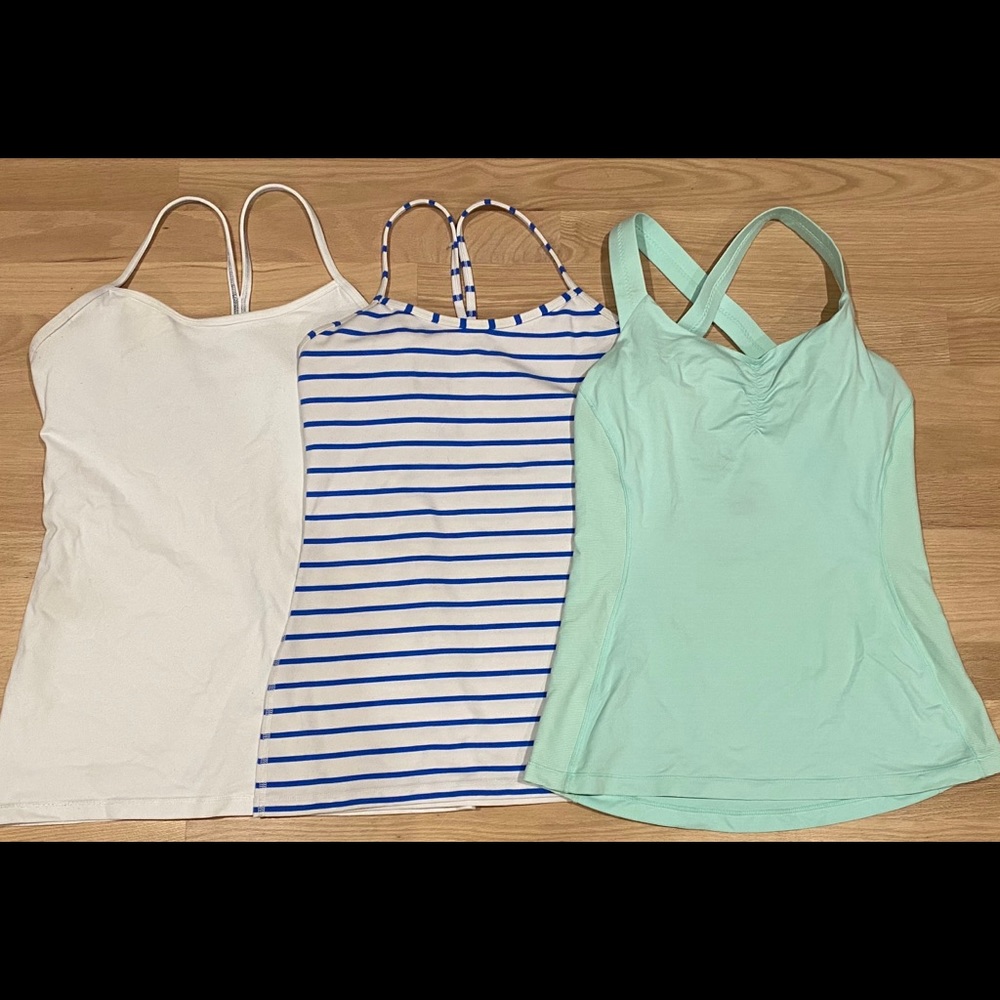 Women’s Strappy Tank Tops - White, Blue Stripe, Mint